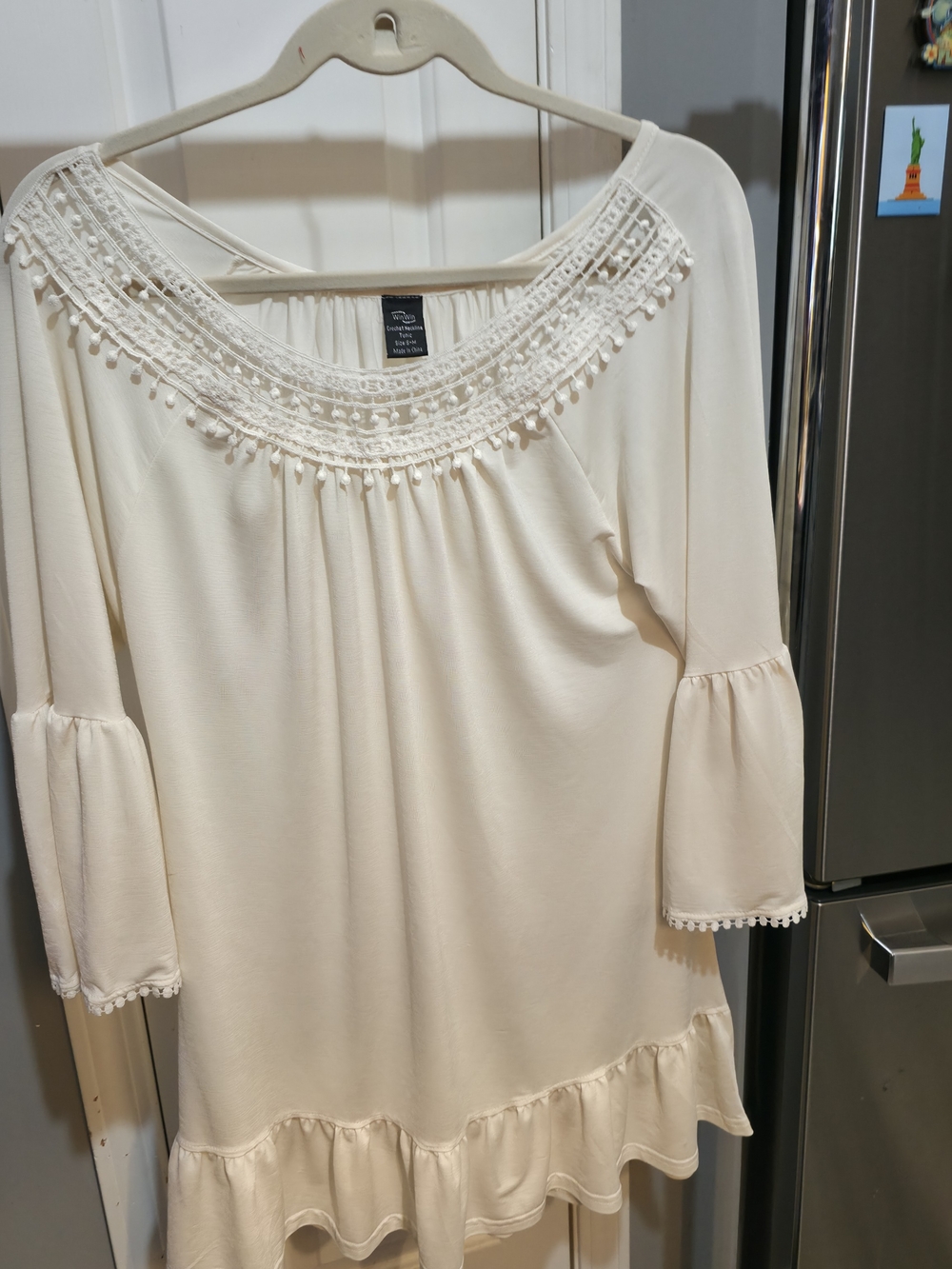 Women's Cream Boho Lace-Trim Peasant Top